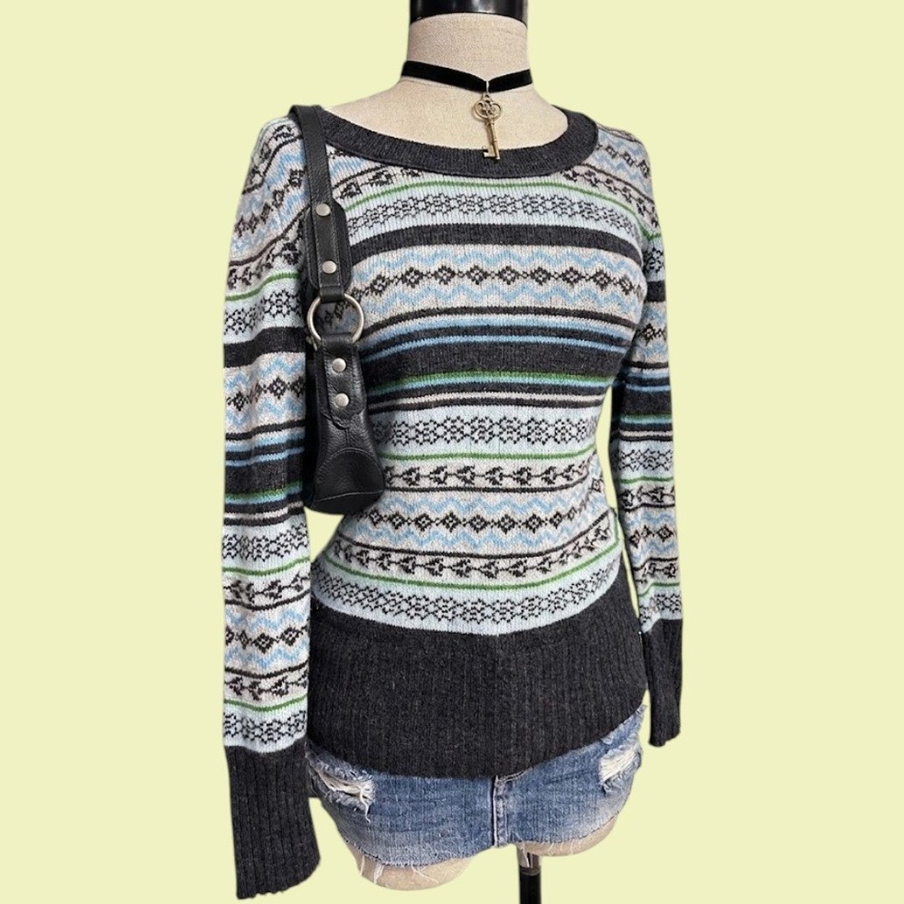 Vintage Fair Isle Lambswool Angora Blend Sweater SMALL Cottagecore Fall Winter